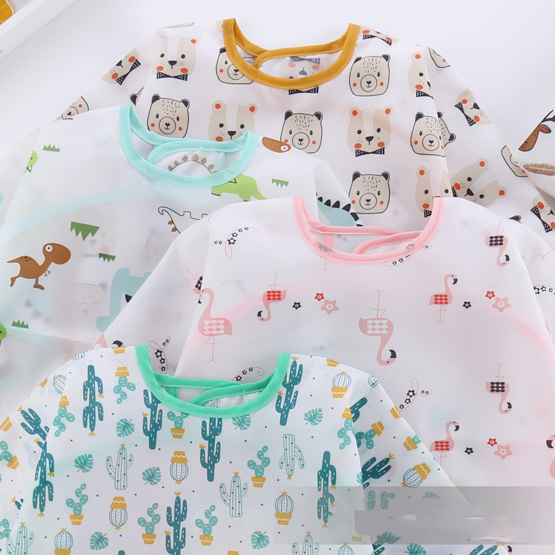 Unisex Infant Kleinkind Baby Smock Fütterung Zubehör Wasserdicht Cartoon Lange Ärmeln Lätzchen Spuck Tücher Kinder