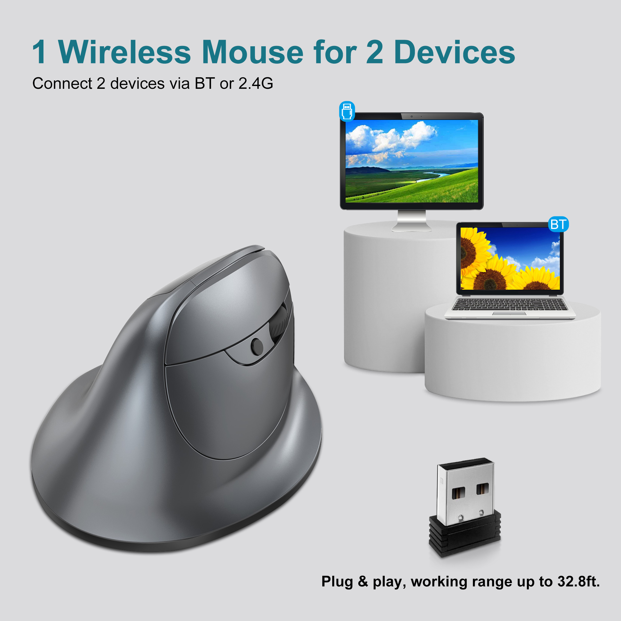 Pionowa mysz Bluetooth Lefon Bezprzewodowe myszy ergonomiczne z ekranem OLED RGB Optyczna mysz USB z akumulatorem do gier na laptopach PC