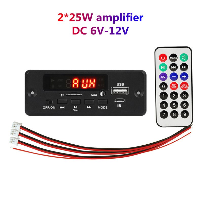 2*25W 50W Amplifier MP3 Player Decoder Board 6V-18V Bluetooth 5.0 Car FM Radio Module Support TF USB AUX: Blue