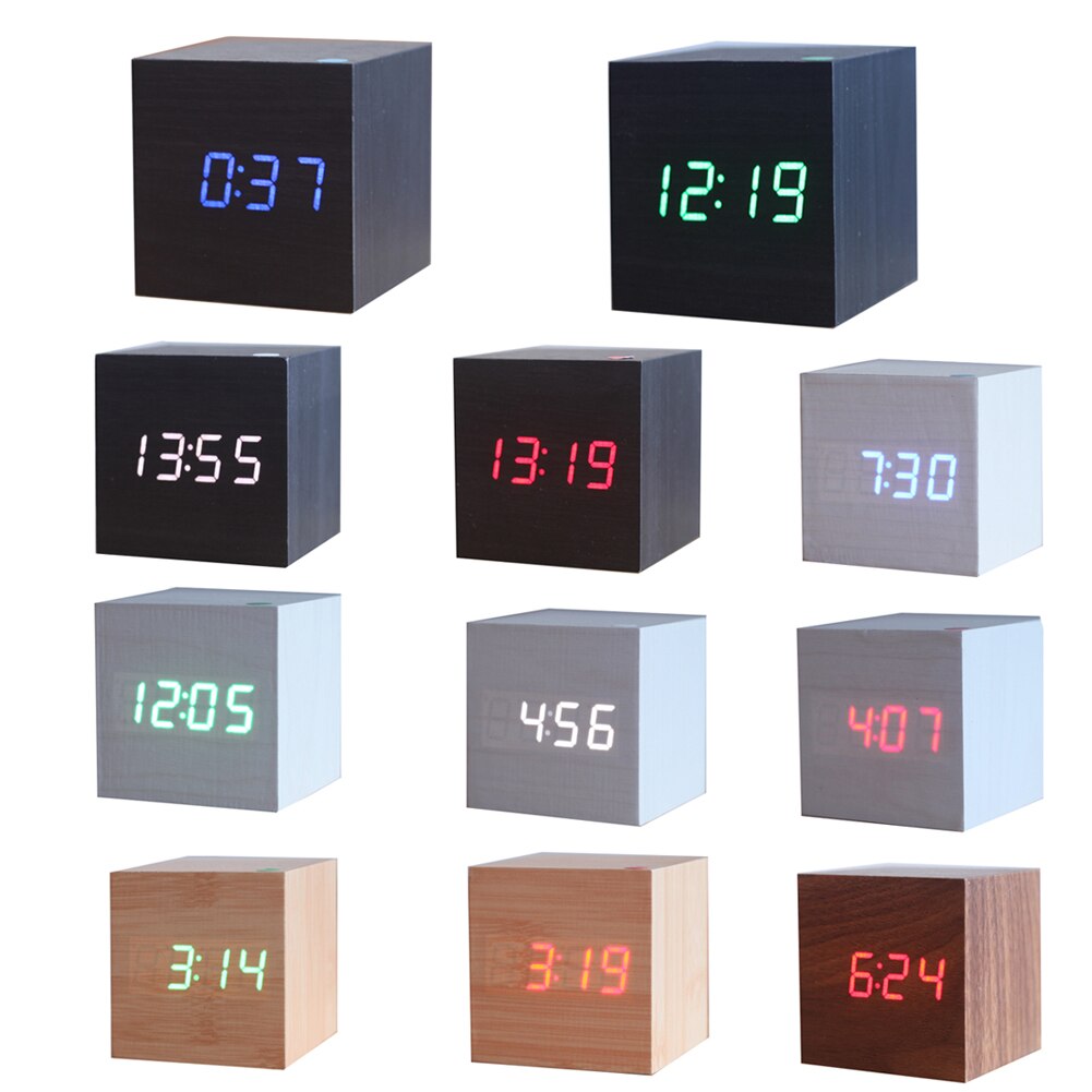 Horloge miroir en bois moderne commande sonore | Horloge numérique de bureau, horloge numérique, horloge électronique