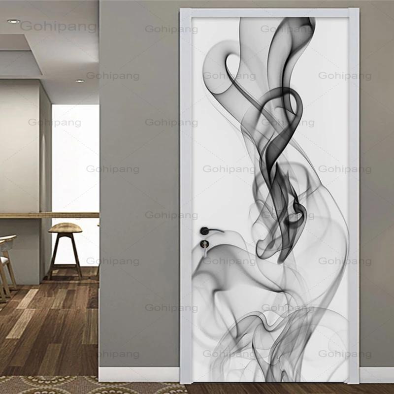 3D Abstract Smoke Door Sticker Waterproof Self Adhesive Wall Decals Photo Mural Wallpaper Living Room Bedroom Door Decoration