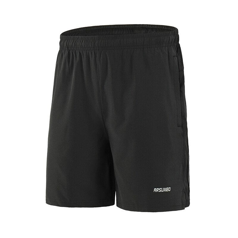 Arsuxeo herr snabbtorkande sport löparshorts träning jogging träningsshorts fickor gymkläder lös passform: Svart / S
