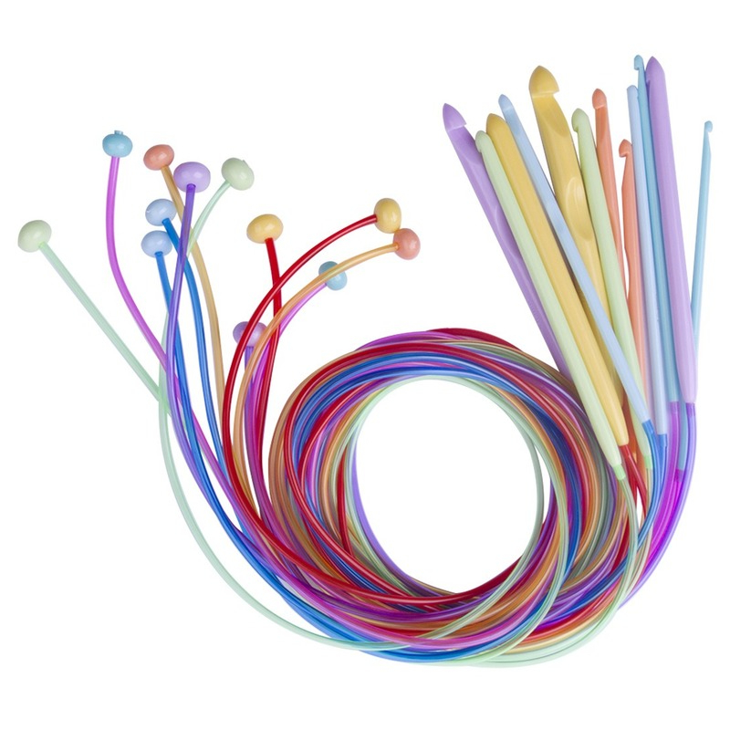 12 pièces/ensemble Tube élastique en plastique coloré Afghan tunisien tapis Crochet crochets aiguilles à tisser 120cm outil de tricot aiguilles de pull