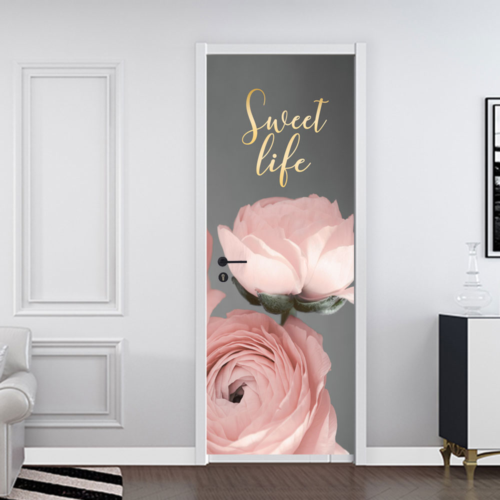 2Pcs/Set Sweet Life Door Stickers Pink Rose Door Stickers Glass Window Sticker 77x200cm 90x200cm