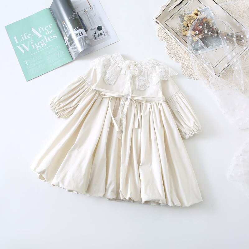Lente Meisjes Lange Mouw Prinses Baljurk Katoen Kids Jurk Voor Party Kinderen Jurken Met Kanten Kraag
