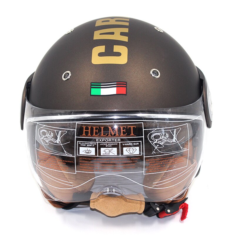 Ibk Motorhelmen Elektrische Fiets Scooter Casco Casque Unisex 3/4 Gezicht Anti-Uv Open Gezicht Dual Lens Vier Seizoen Helm: brown gold matte / M