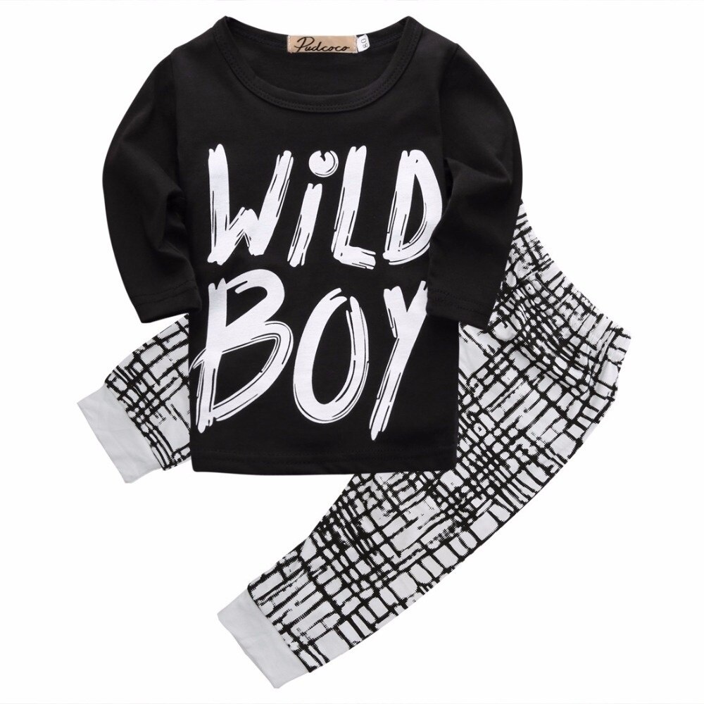Oklady peuters baby jongens kleding zomerset korte mouwen wild boy t-shirt tops broek outfit: Lange mouwen / 6m