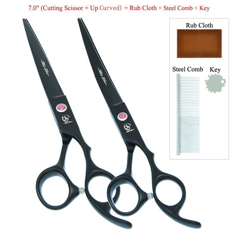 7.0" Japanese Steel Dog Grooming Scissors Curved Cutting Shears 40% Cut Rate Thinning Tesouras Pet Suppliers B0033A: B0033A-10-70