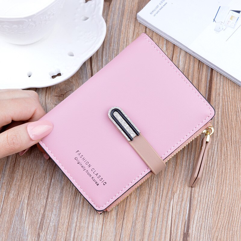 Large Capacity Women Pu Leather Wallets Multifunction Long Hasp Purses Ladies Coin Card Holders Portable Clutch Carteras: Pink Short