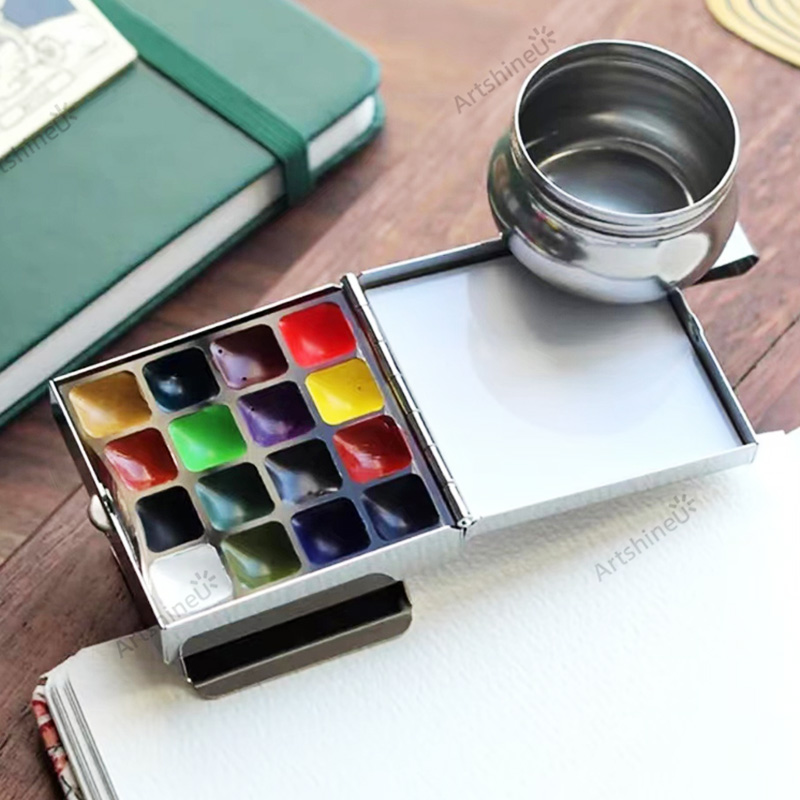 Przenośny podróżny zestaw farb akwarelowych mini 10/12/16 siatki puste pudełko dozownik pigmentu paleta zacisk magnetyczny czajnik dla artystów