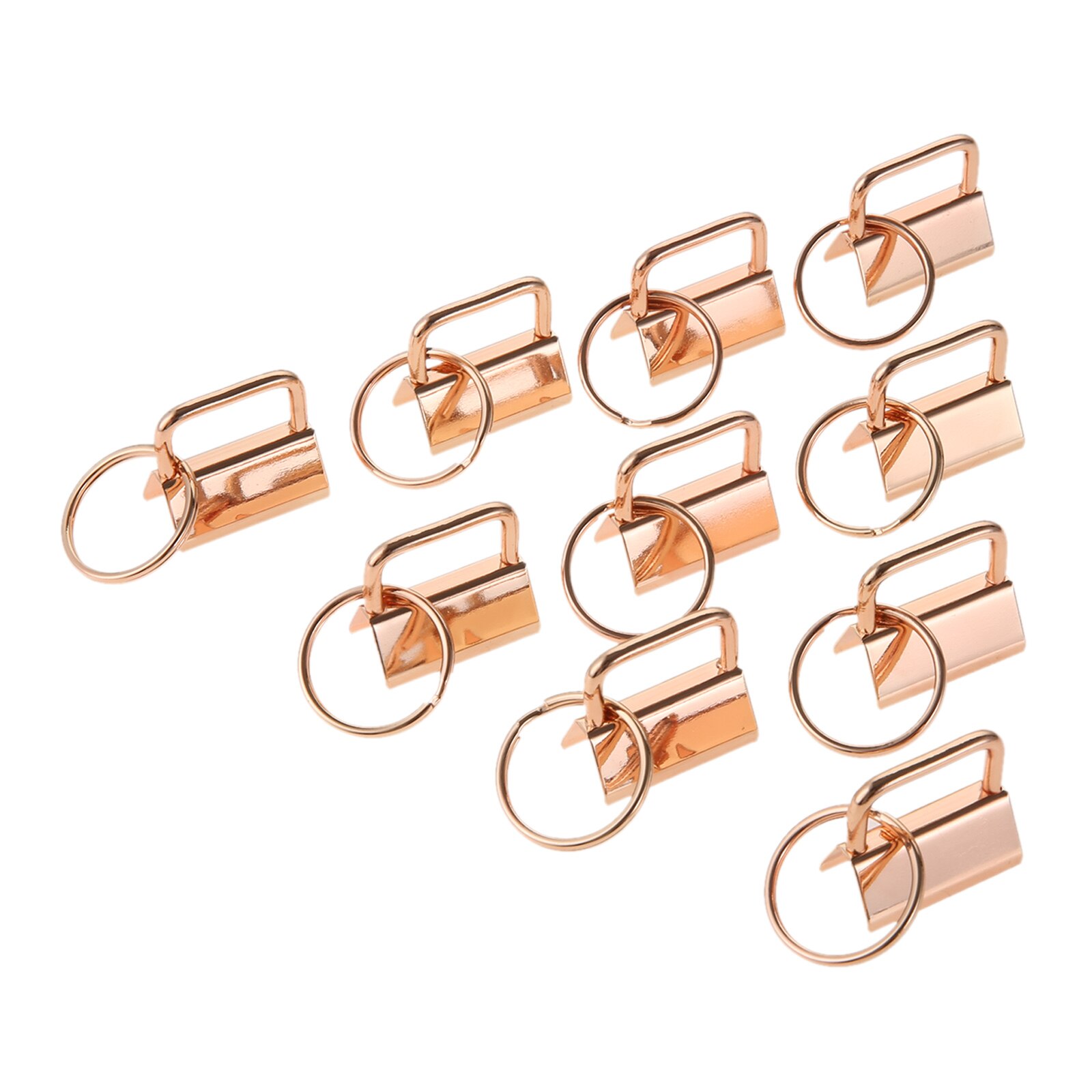 10 stk/sæt håndledsnøgler nøglering lang hale klip splitring spænde nøglering kæde webbing bånd jern 26*23mm bælter pung taske kæledyrssnor: Guld