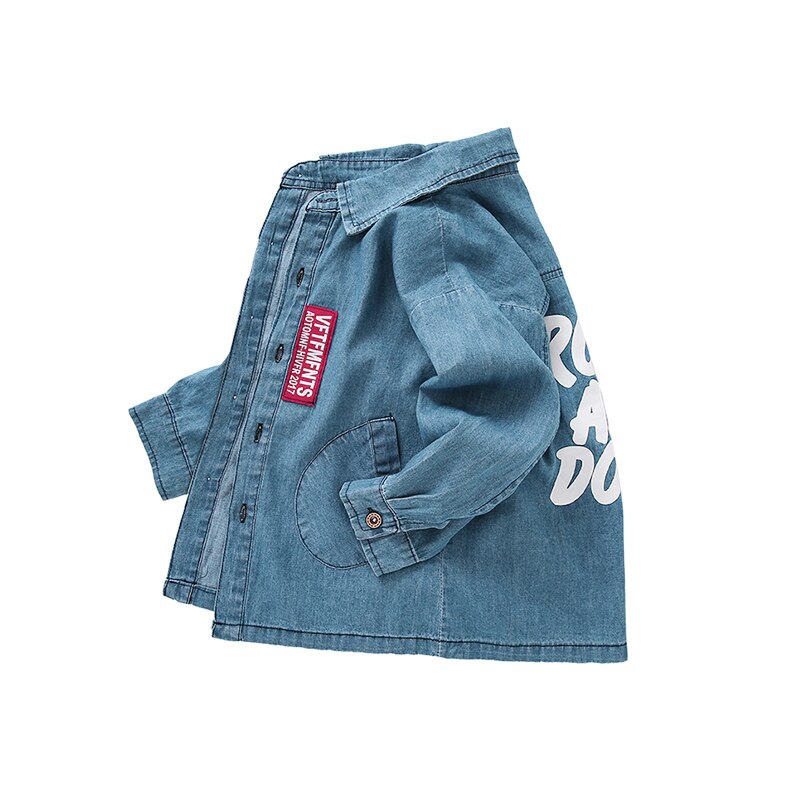 Ins baby drenge denim skjorte bomuld 3-13 år gamle langærmede skjorter børnetøj børnetøj trykt bogstav denim jakke