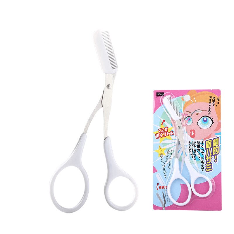 Wenkbrauw Make-Up Scheermes Wimper Haar Schaar Met Wenkbrauw Kam Clips Vormgeven Schoonheid Wenkbrauwen Professionele Wenkbrauw Trimmer: white card