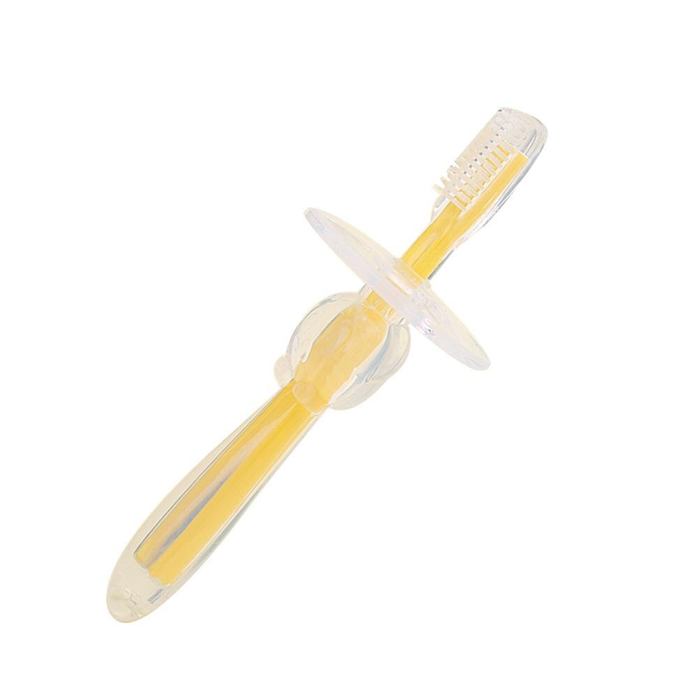 Kids Soft Silicone Oral Care Training Toothbrush with Security Round Slice: yellow