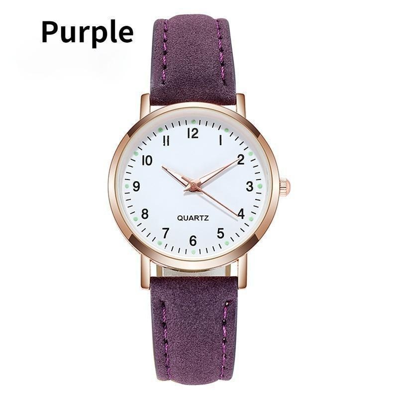 Ladies Diamond-studded Luminous Retro Female Watch Leather Belt Quartz Watch Women Simplicity Casual Decoration Wristwatches: PURPLE