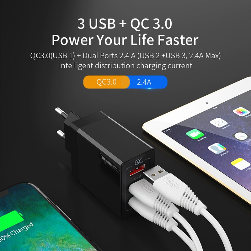 Essager 30W USB Charger QC3.0 QC 3.0 Fast Charging Multi Plug Mobile Phone Charger Wall Adapter For iPhone Samsung Xiaomi mi