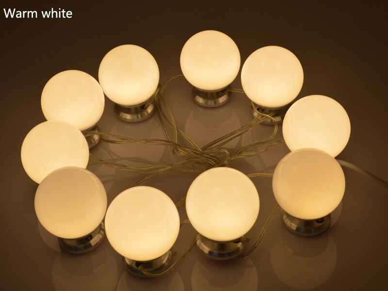 Kit de luces de espejo LED para maquillaje, bombillas de tocador 6/10 para pared de baño, difusor de tocador con enchufe enlazable.: Color blanco cálido / 10pcs