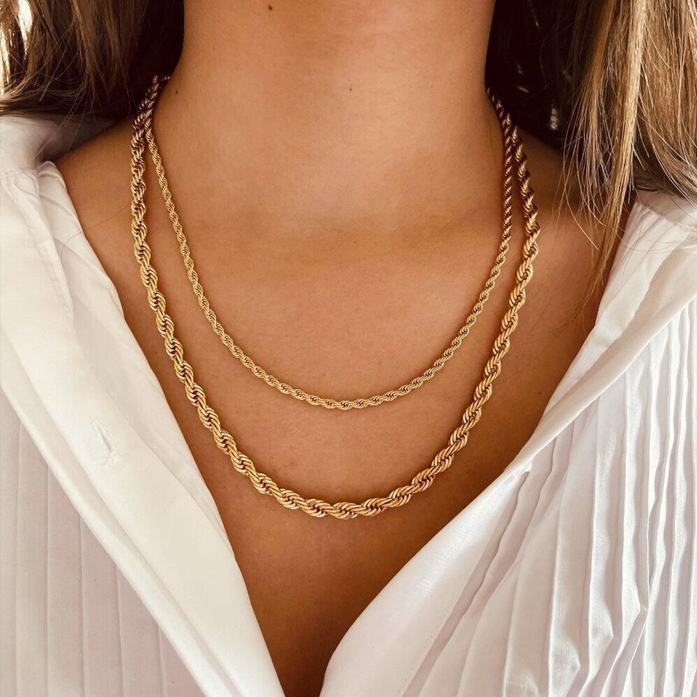 Collar de cadena de acero inoxidable para mujer y hombre, cadena trenzada de Color dorado, 3mm/4mm, joyería