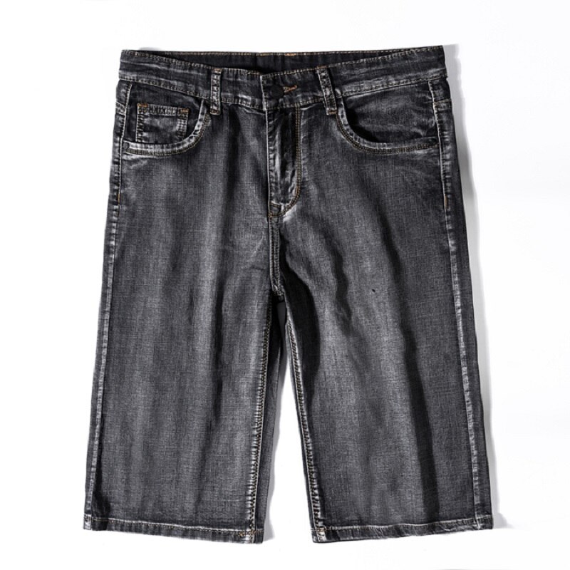 Pantalones cortos de tela vaquera para hombre, Bermudas Capri hasta la rodilla, color gris, talla grande, 38, 40, 42 y 44, para verano,: 42