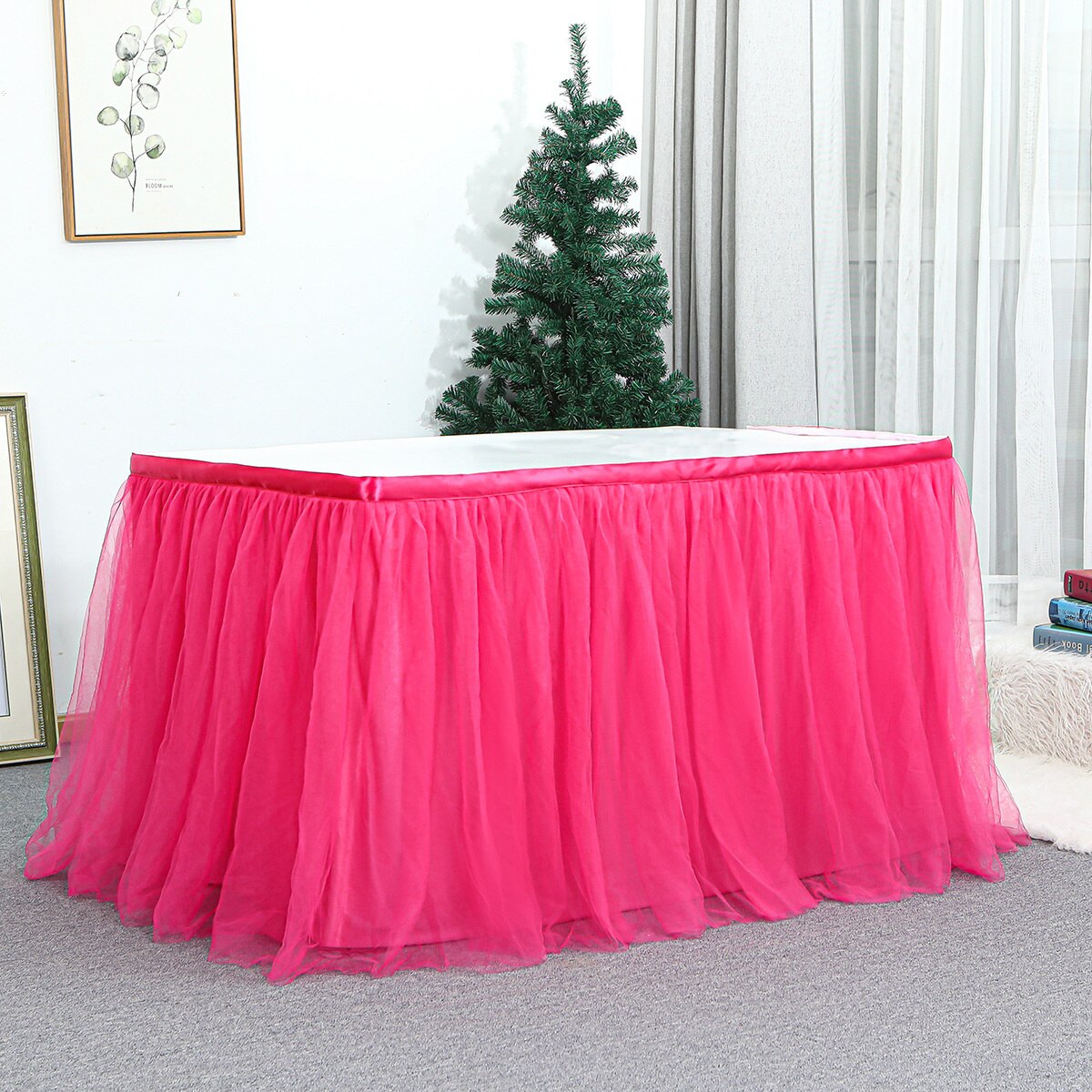 Tutu Tulle Table Skirt Tableware Lace Cover Baby Shower Home Decor Table Skirting Birthday Party decor Wedding table petticoat: Mei Hong