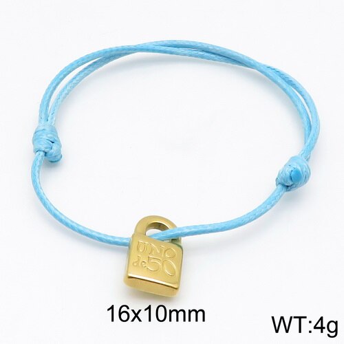 Women Men Silver Color Gold Stainless Steel key UNO de 50 Lock Black Red Blue Pink Cotton Rope Bracelet Jewelry: 7