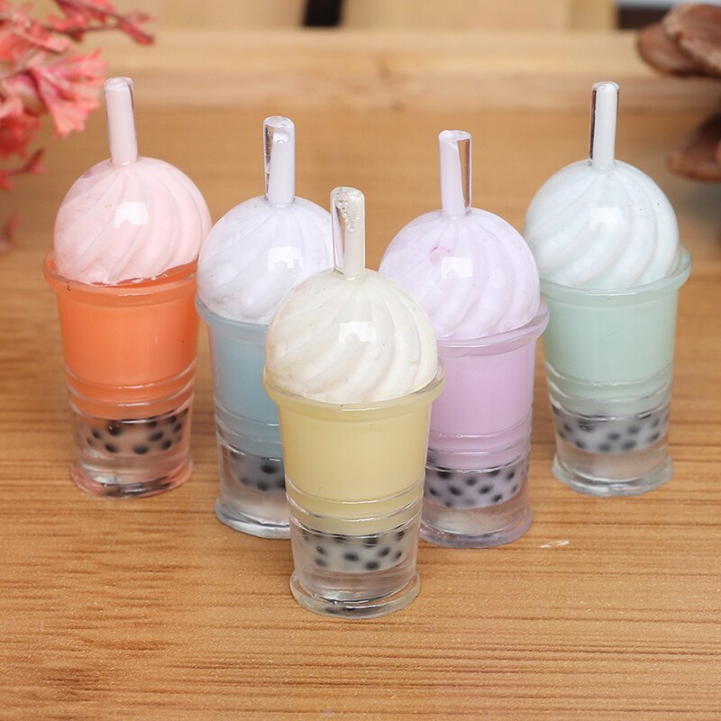 5pcs 1/12 Miniature Dollhouse Bubble Tea Model Ice-cream Drinks Pearl Milk Tea Doll Food Toy Accessories