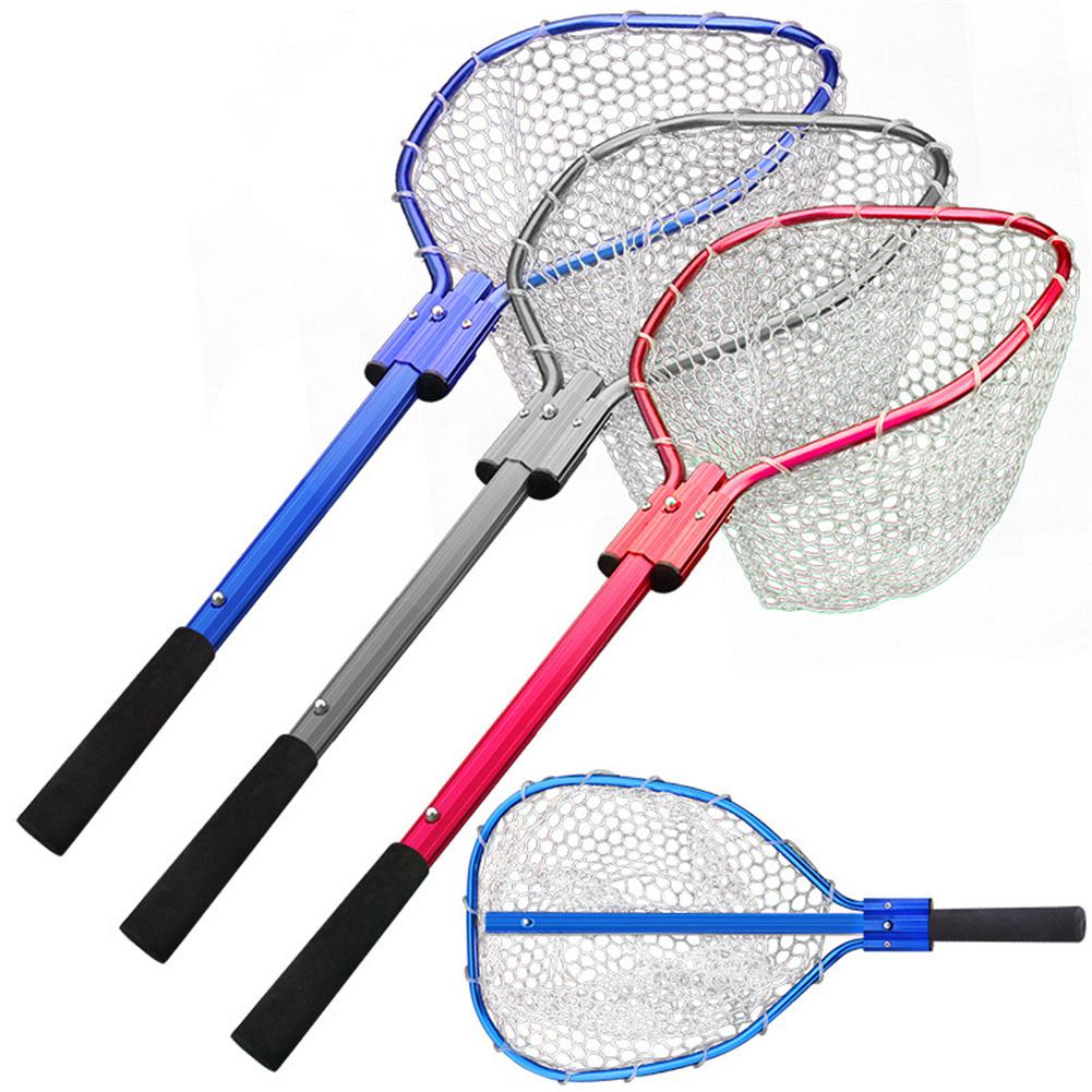 Folding Hand Net Fishing Net PVC Landing Net with Aluminum alloy Handle Extending Pole Fishing Nets