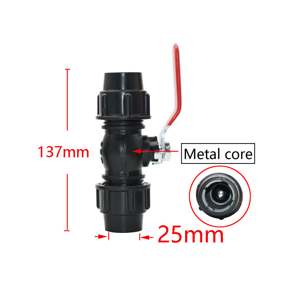 20/25/32/40/50/63Mm Plastic Waterleiding Snelkoppeling Tap Pe Buis koppeling Farm Plastic Metalen Kern Kogelkraan Fittings: 25mm