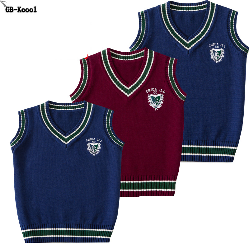 Family V-neck Vests Embroidery School Uniform Clothing Boys Preppy Style Equipment Performance Knit Vest 130-180 cm