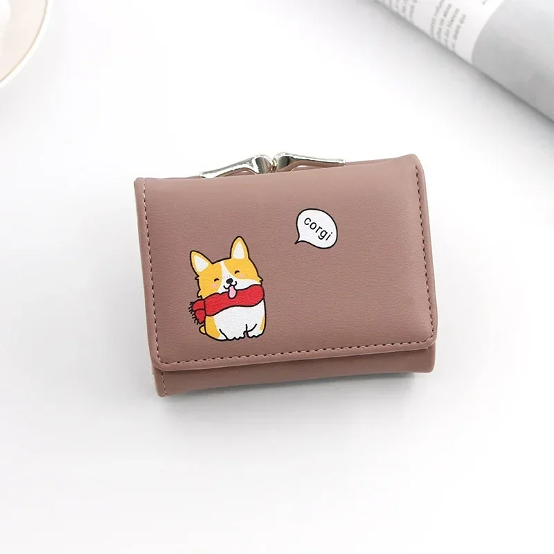 Korean Style Cartoon Women Wallet Small Cute Corgi Doge Wallets Ladies Short Leather Purses Female Purse Clutch: Clear