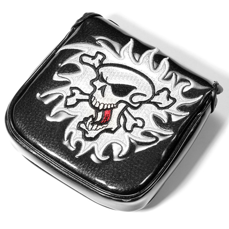 Skull golf putter cover stor klubba golf head cover magnetisk stängning röd vit blå passform för de flesta märken