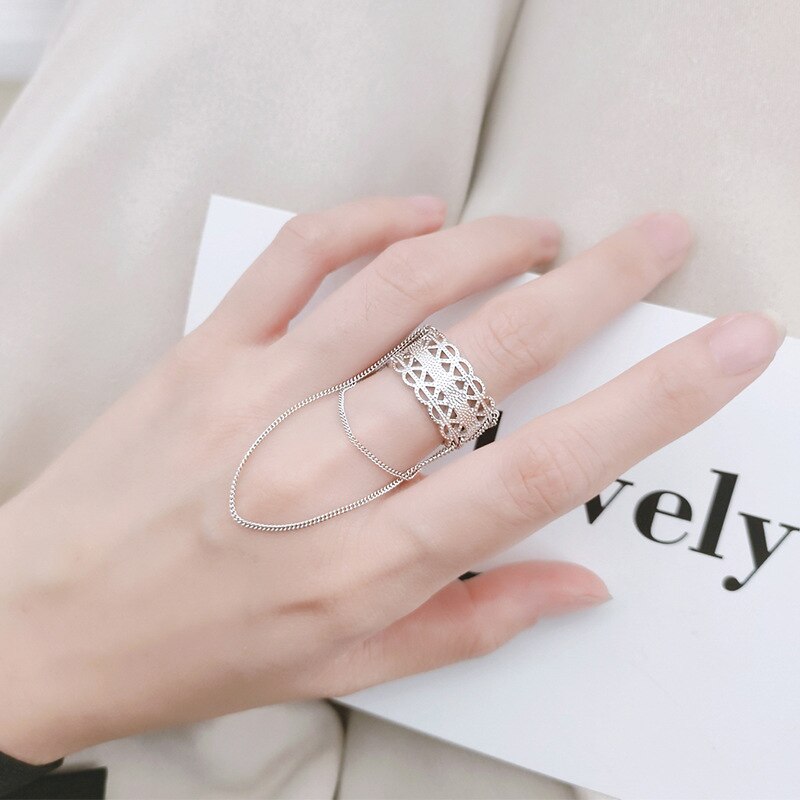 Modian Hollow Out Lace Twist Chain Tassel Rings for Women 925 Sterling Silver Open Adjustable Finger Ring Fine Jewelry