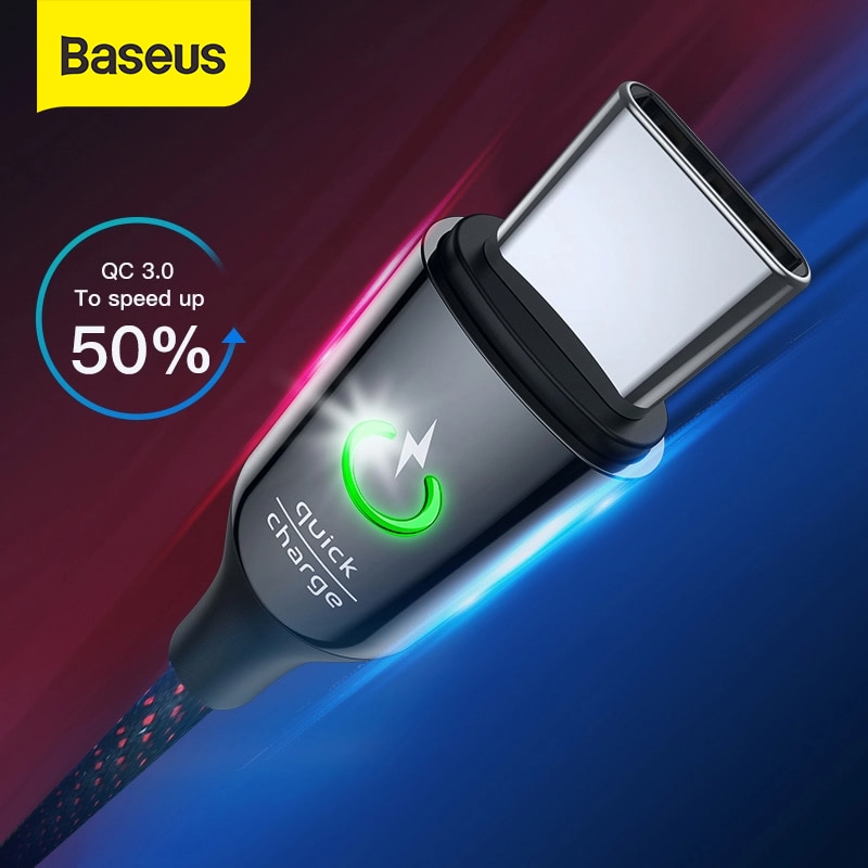 Baseus Usb Type C Kabel Voor Xiaomi Redmi Note 7 Pro Quick Charge 3.0 Usb C Kabel Intelligente Uitschakeling led Usb Kabel Voor Xiaomi8