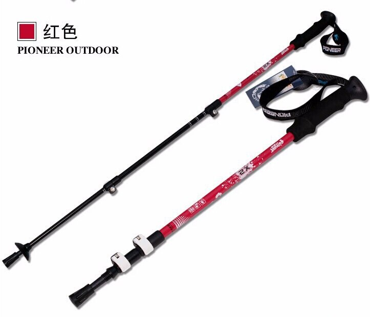 Ultra-light Trekking Ski Pole Walking Stick Adjustable Telescopic Hiking Alpenstock Carbon Fiber Climbing Skiing Cane: red  Walking Stick