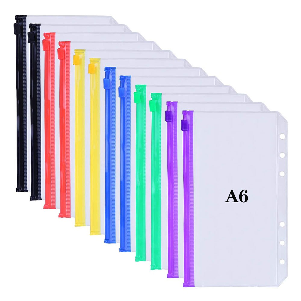 Aasjbofa bindelommer  a5/a6 bindemiddel løs bladpose klare lynlåsmapper til 6- ring notesbog bindemiddelpose dokument arkivering poser