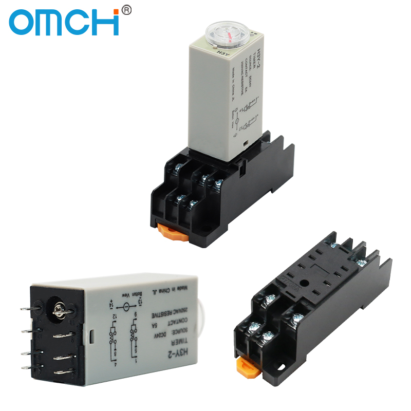 Temporizzatore di ritardo H3Y-2 AC110V AC220V AC380V con presa base Ritardo di accensione Manopola rotante DPDT 0-60Min Relè temporizzato Timer