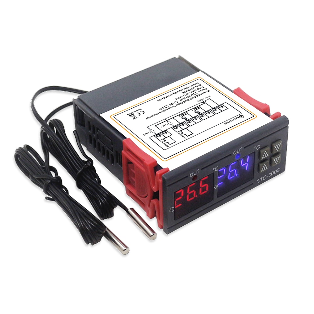 Dual Digital Temperature Controller Incubator Thermostat Two Relay Output Thermoregulator Heater Cooler Control Switch STC-3008
