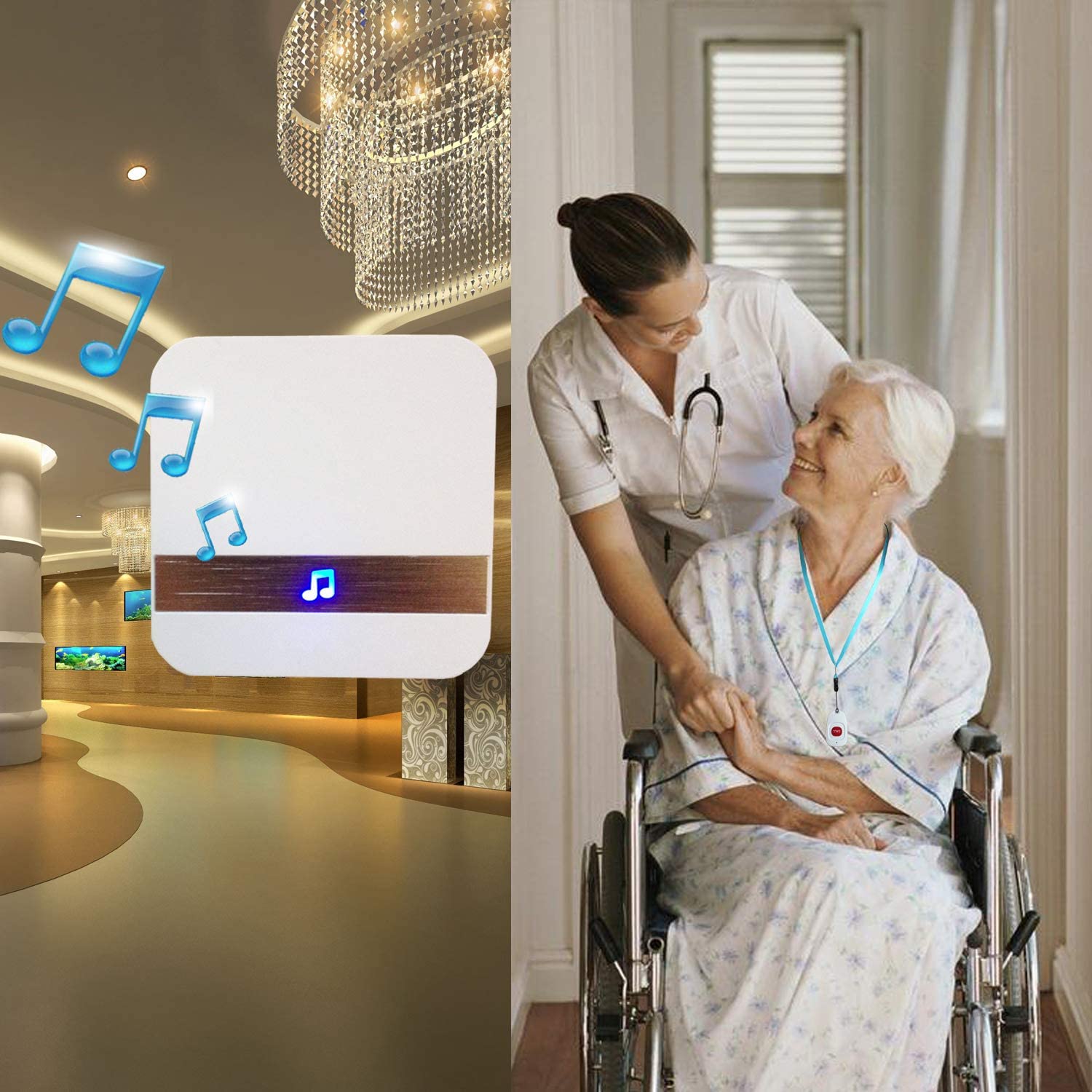 Drahtlose Pflegepersonal-Pager-Anrufglocke für sterben Überwachung älterer Menschen, tragbare SOS-Ruftaste für Patienten, Hausalarmsystem für ältere Menschen
