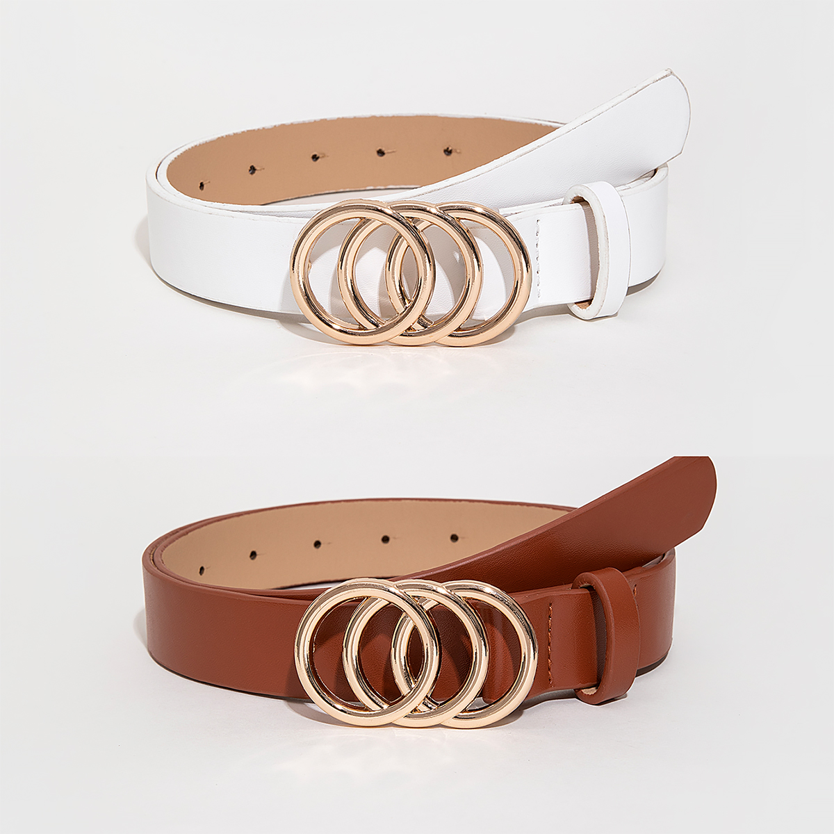 1 Juego de 2/3 Uds. De cinturones versátiles multicolores a la para mujer con hebilla Triple redonda, accesorios para pantalones vaqueros adecuados para uso diario: Chocolate / 125 cm