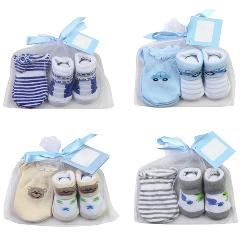 Ensemble chaussettes pour bébés + gants anti-rayures pour bébés garçons de 0 à 6 mois, pour -nés