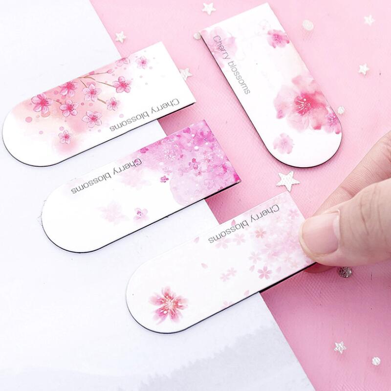 Marcapáginas magnético con hermosas flores de cerezo, Mini Carpeta de libros para estudiantes, creativa, pequeña y fresca, para oficina