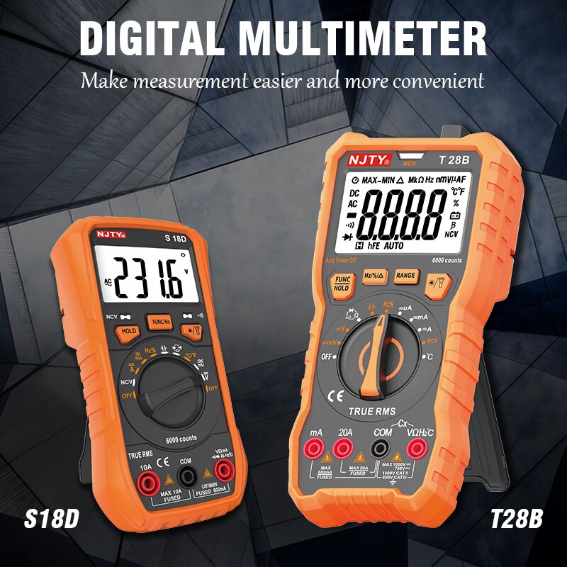 Multimètre numérique T28B/S18D, 6000 points, testeur électrique, détecteur de tension AC/DC, capacité de résistance, gamme automatique