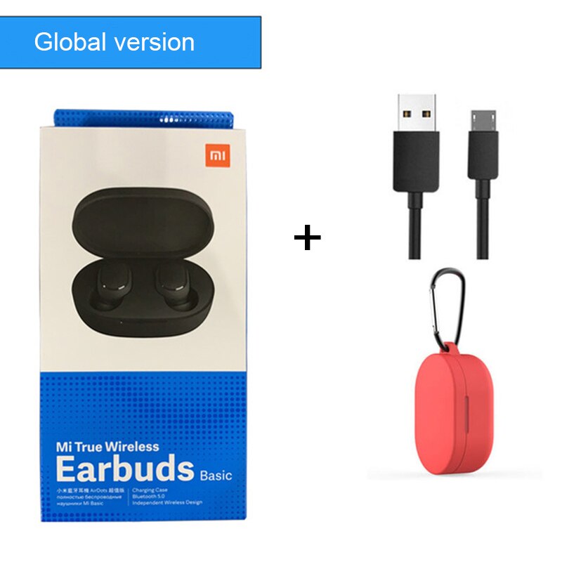 bluetooth earphone Xiaomi Redmi Airdots TWS Bluetooth 5.0 Earphone Stereo Wireless Active Noise Cancellation With Mic: Glo red case