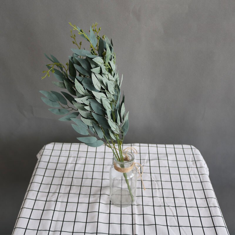 Sztuczne liście wierzby zielone białe sztuczne rośliny DIY Faux bukiet sztuczne liście robić dekoracji domu weselnego lasu