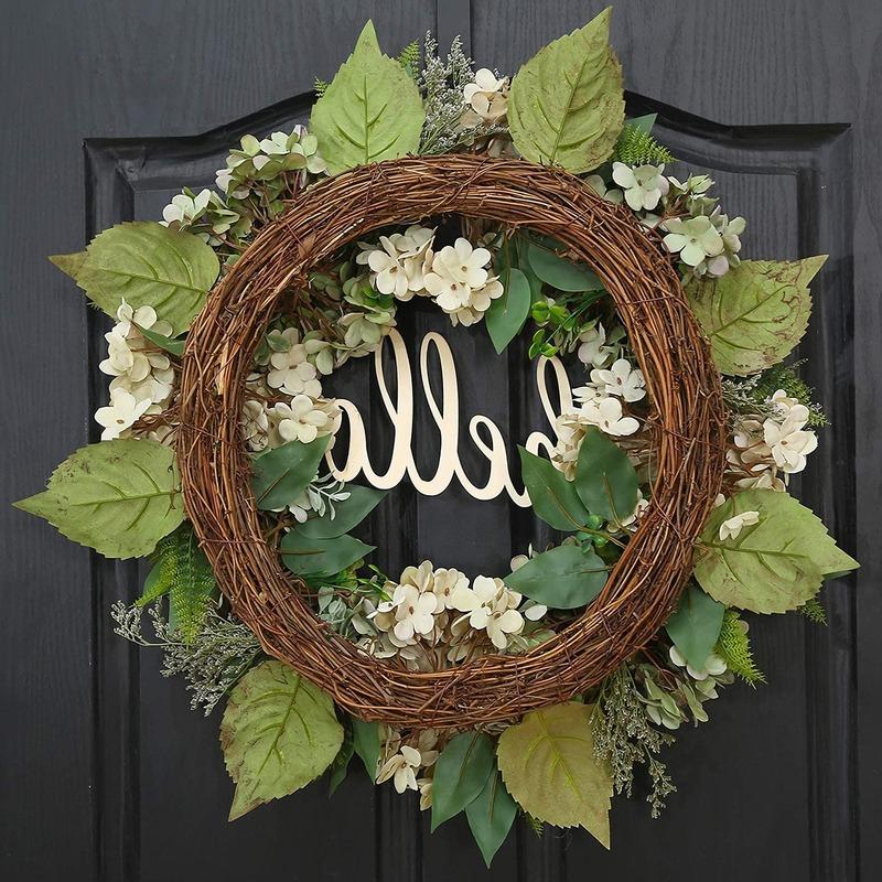 22 tuuman vihreä hortensia seppele etuovi seppele kevät seppele käsintehty hello wreath kodin koristelu