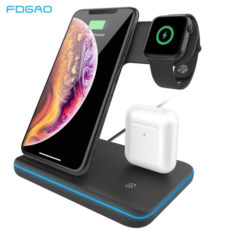 3 in 1 Schnelle Ladestation für AirPods 15W Qi Schnelle Drahtlose Ladegerät Für Apfel Uhr SE 6 5 4 3 2 iPhone 12 Profi 11 Samsung S20