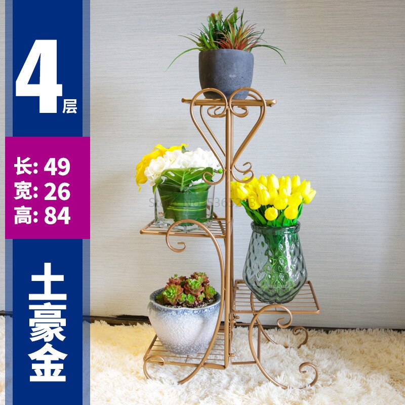 Bloemen Metalen Vloer Plank Indoor Plant Stand Bloem Rack Tuin Bloemen Stands Outdoor Plant Plank: 4 layers gold