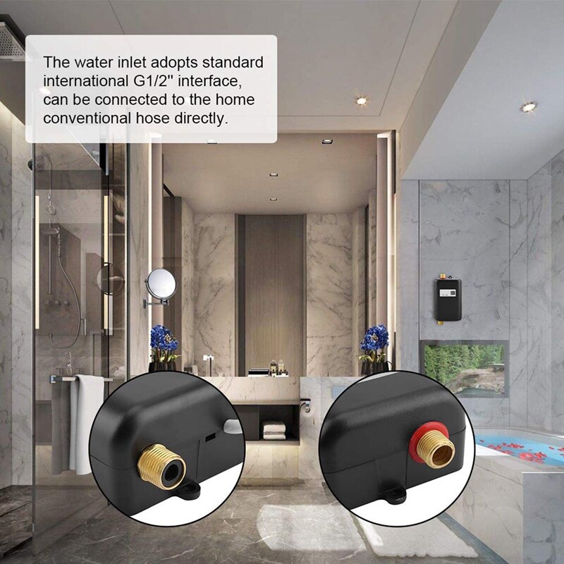 3800w mini aquecedor de água elétrico instantâneo aquecedor de água elétrico instantâneo aquecimento de água chuveiro 3 segundos quente plugue da ue preto
