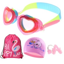Waterproof Anti Fog UV Child swim Lenses Diving Swimming Glasses kids Eyewear Swim Goggles with swim cap bag set: Pink