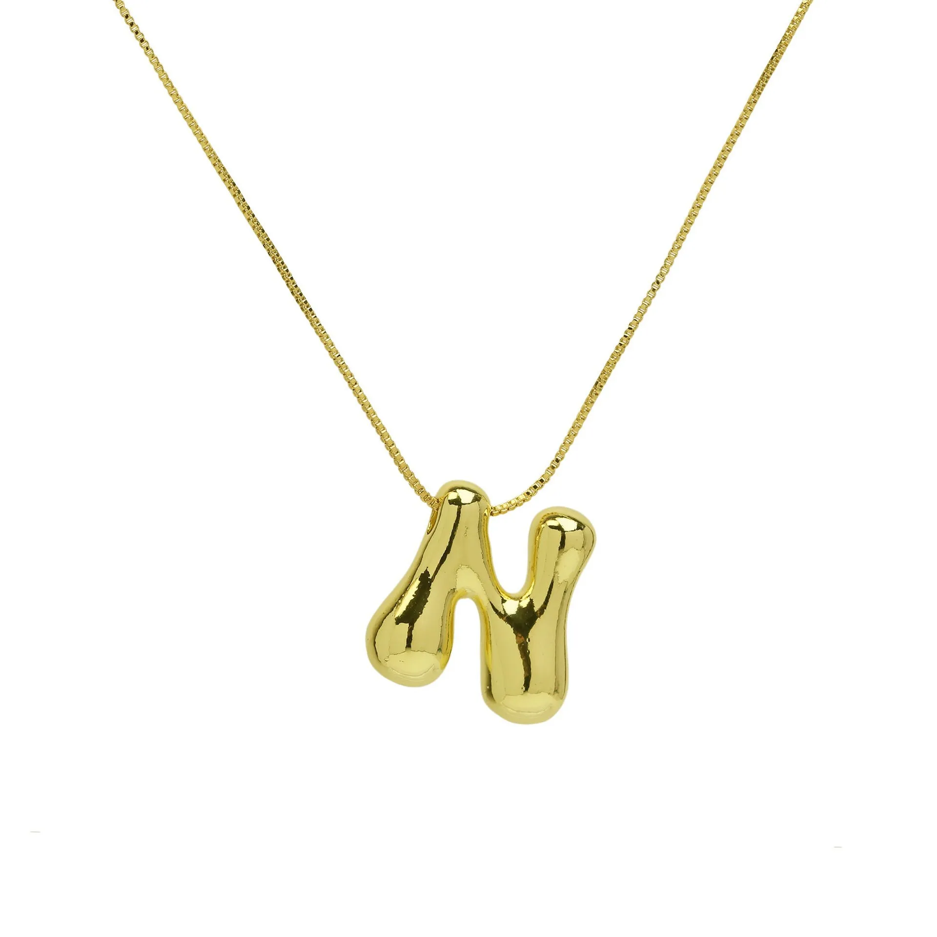 A-Z Balloon Bubble Letter pendant Neckalce for Women 18k Gold Plated Chunky Initial Necklaces Jewelry Birthday: Pure Gold Color